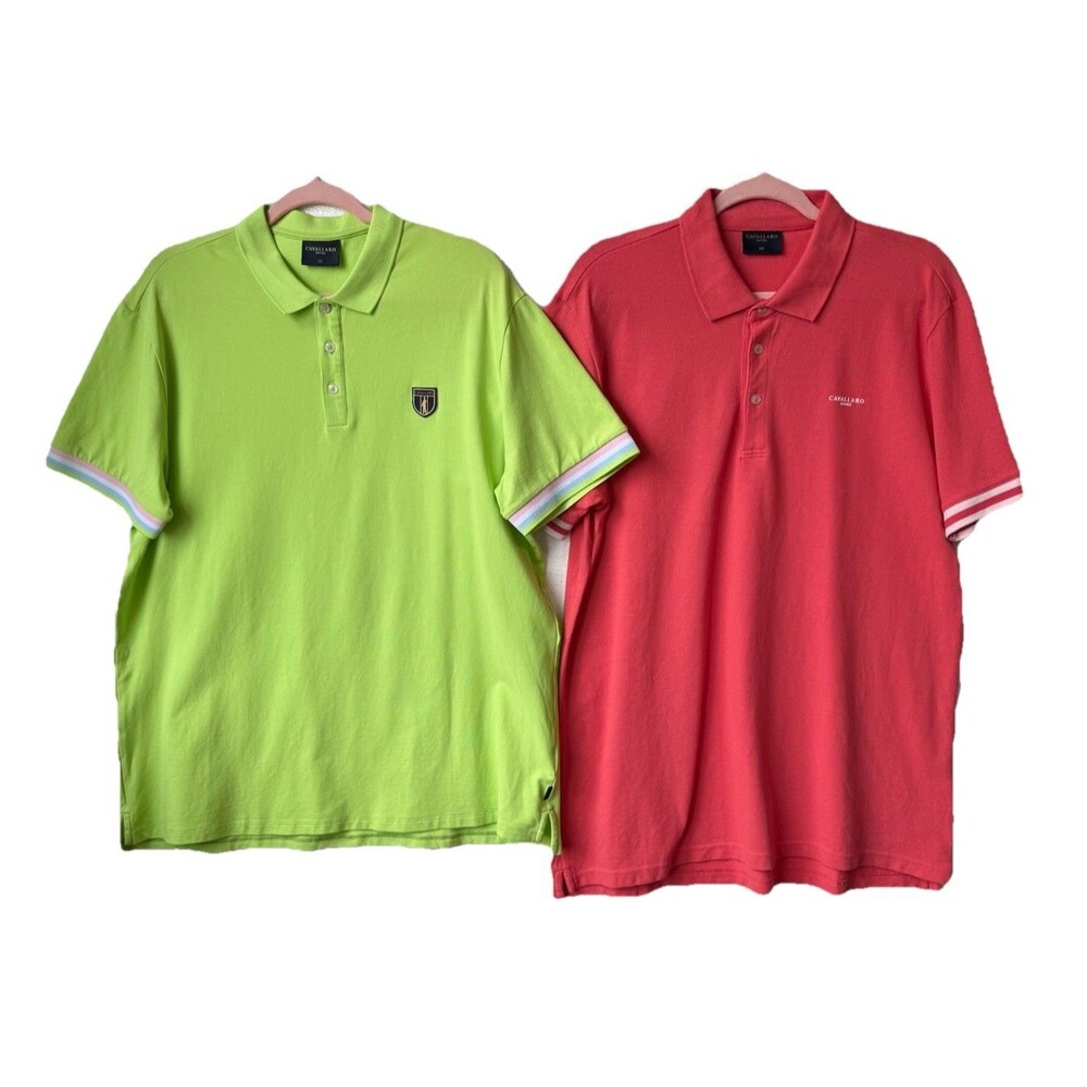 CAVALLARO‎ NAPOLI  Men's Polo Golf Shirt  XXL Lot Of 2 Green And Salmon Color